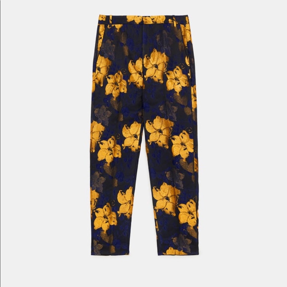 Zara Floral Jacquard Pants